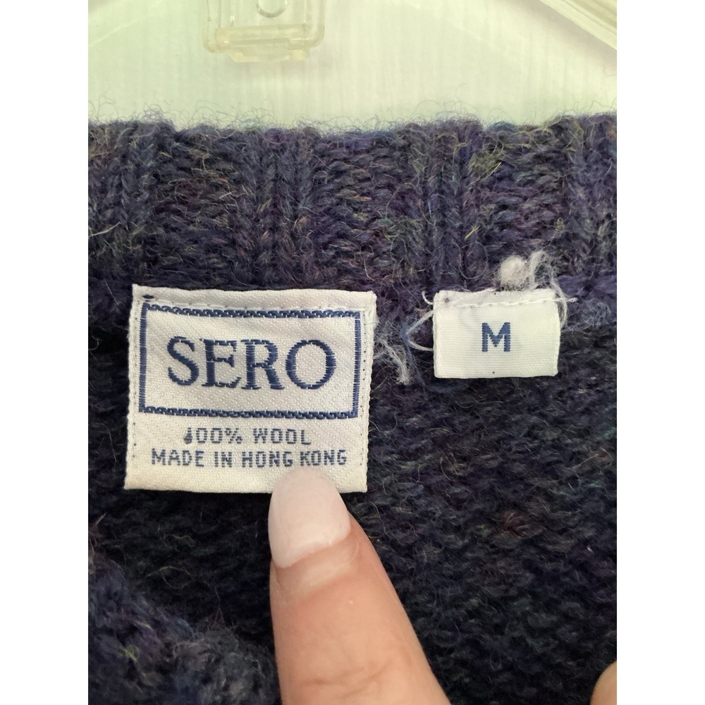Vintage 100% Wool Argyle Sweater With Duck‎ Mallard Navy Blue Hong Kong - Picture 7 of 9